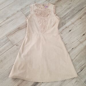 Ayla Vegan Suede Crochet Dress Small Tan Beige Boho Bohemian Festival Western